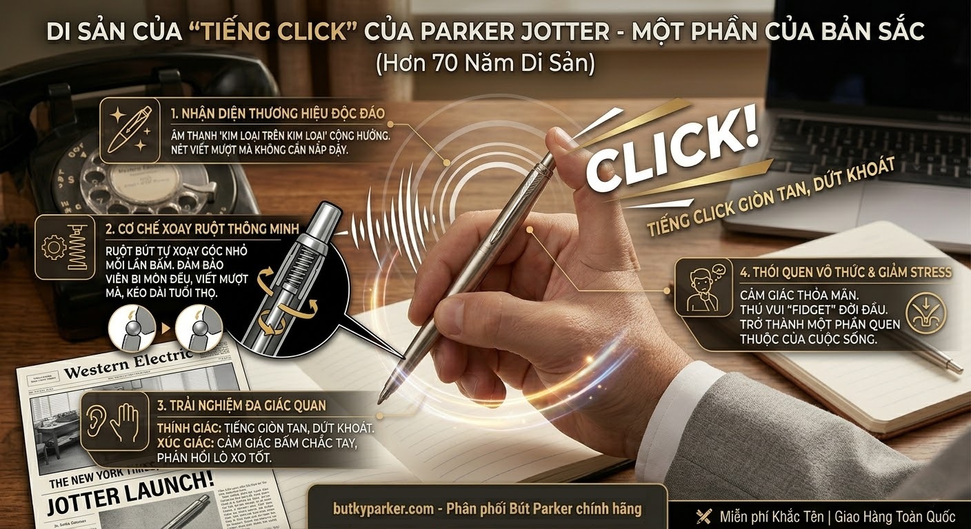 Sự Thật Thú Vị Về Tiếng Click Đặc Trưng Của Bút Parker Jotter 2 Parker Jotter di sản của tiếng click - một phần của bản sắc