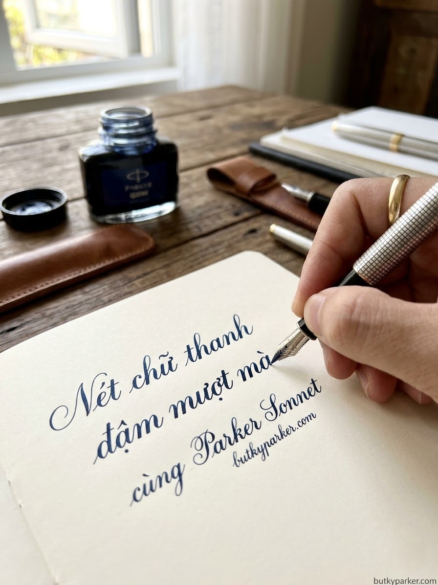 Bút Parker Sonnet Phù Hợp Với Nét Chữ Nào? 1 thiết kế đầm tay và ngòi đàn hồi của Parker Sonnet giúp người dùng dễ dàng làm chủ mọi đường nét