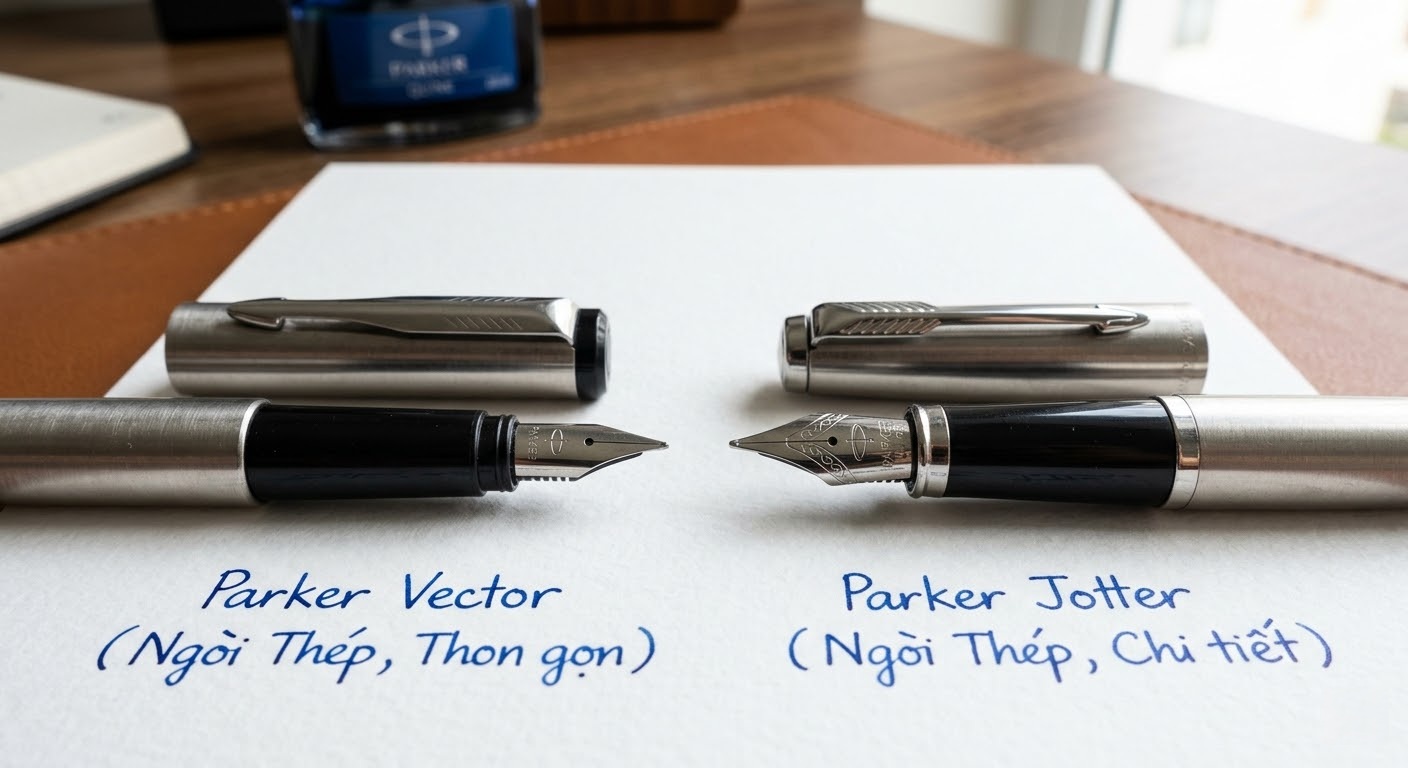 So Sánh Ngòi Bút Parker Vector và Parker Jotter: Sự Khác Biệt Nằm Ở Đâu? 1 thiết kế ngòi bút Vector trái thon gọn và đơn giản, trong khi ngòi Jotter phải chắc chắn và hiện đại hơn