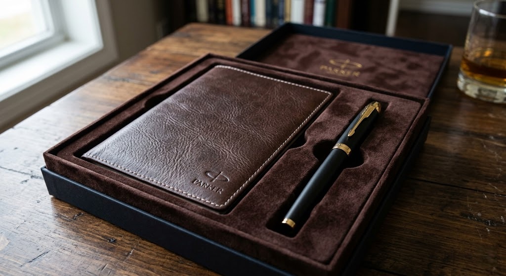 Review Đánh Giá Bộ Quà Tặng Bút Parker Kèm Sổ Da Cao Cấp: Đỉnh Cao Quà Tặng Doanh Nhân 1 bộ quà tặng bút Parker kèm sổ da mang lại vẻ đẹp bề thế, trọn vẹn và thể hiện gu thẩm mỹ tinh tế của người tặng.