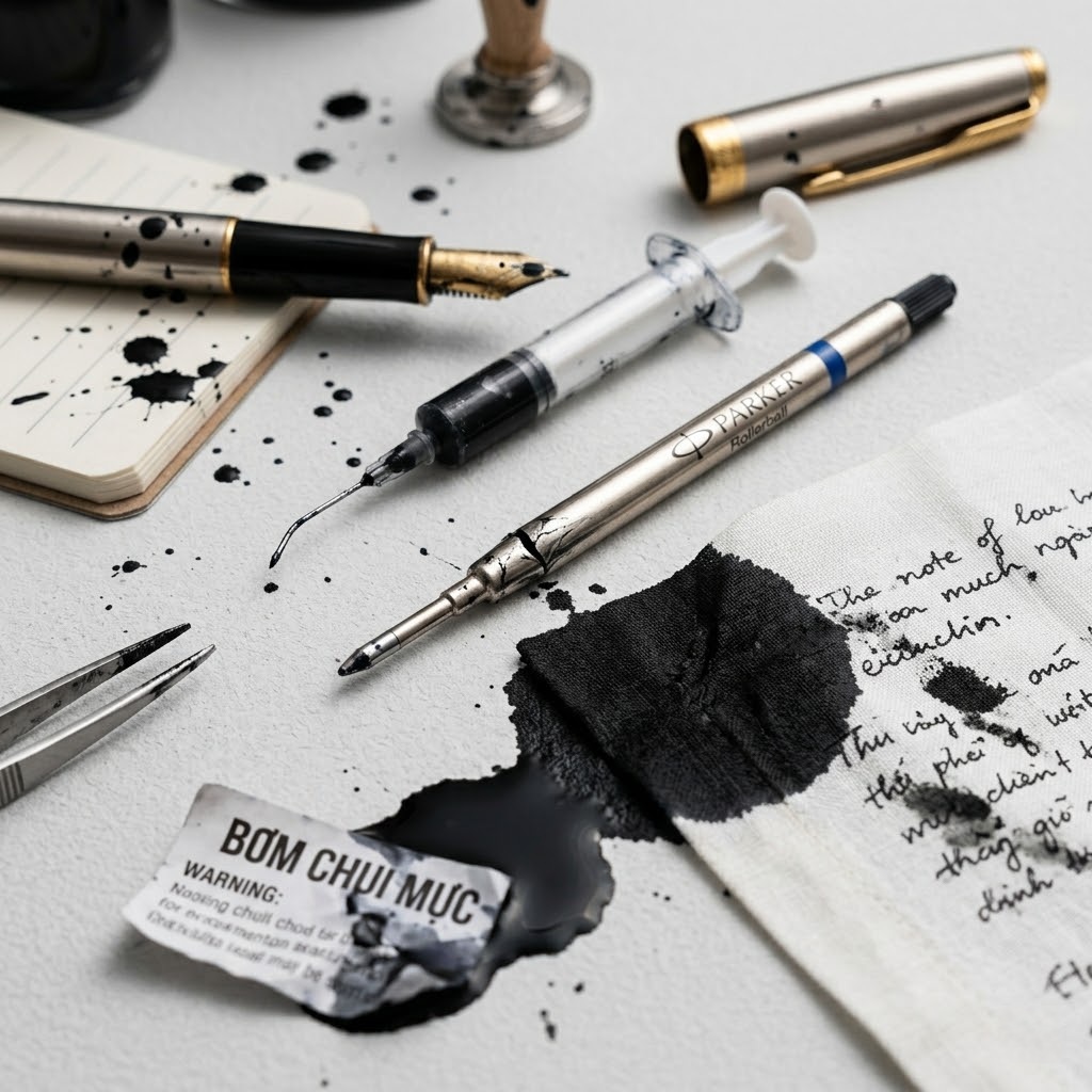 Ruột bút dạ bi Parker có bơm lại mực được không? 1 hậu quả khôn lường khi cố tình dùng xi-lanh bơm chui mực